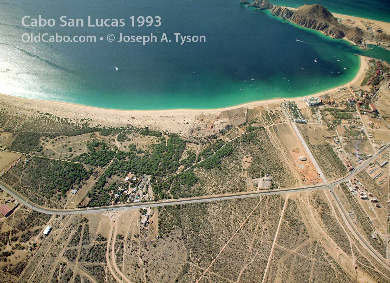 Aerial view of Cabo San Lucas Bay and Medano Beach taken in 1993. Photo by Joseph A. Tyson.