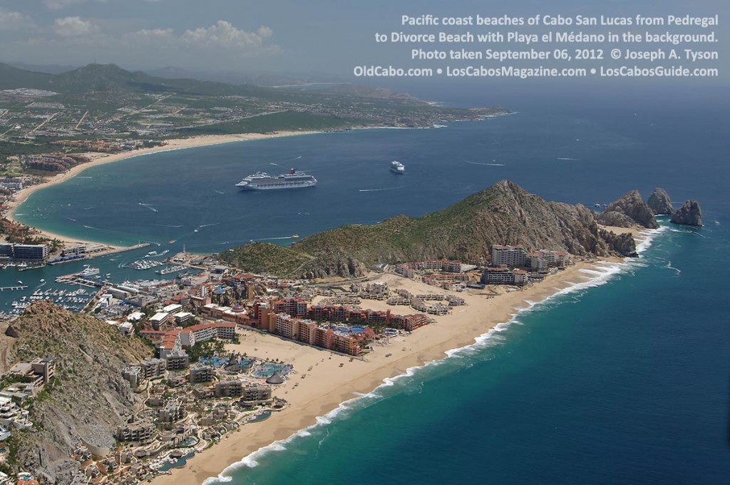  Pacific coast beaches of Cabo San Lucas from Pedregal to Divorce Beach with Playa el Médano in the background. Photo taken September 06, 2012  © Joseph A. Tyson OldCabo.com • LosCabosMagazine.com • LosCabosGuide.com