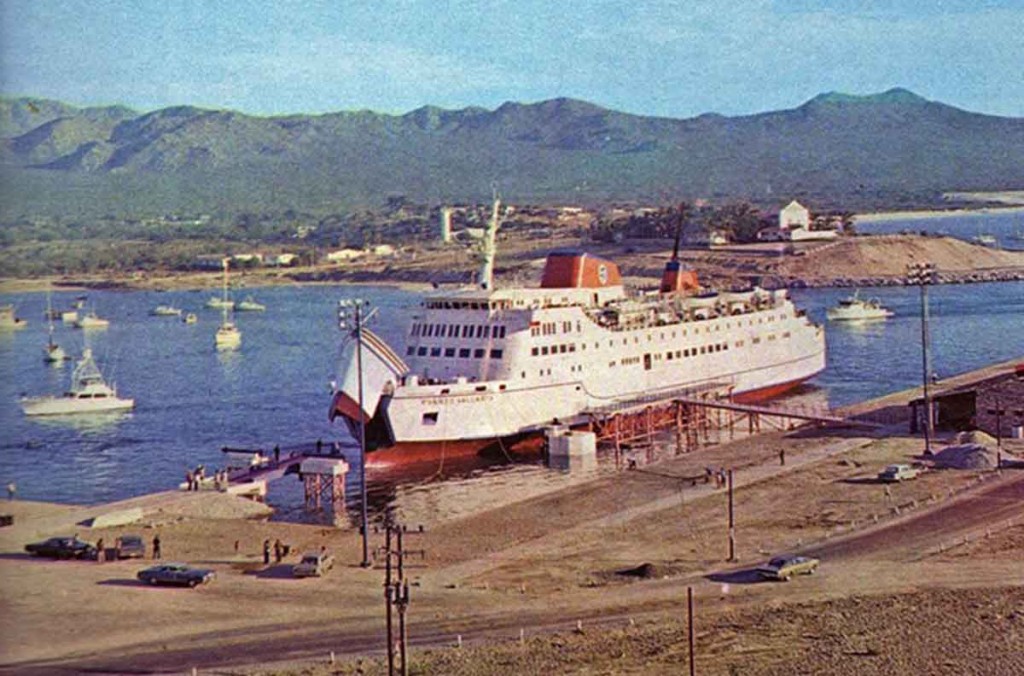 Cargo ship in Cabo San Lucas harbor circa 1975-antiguas