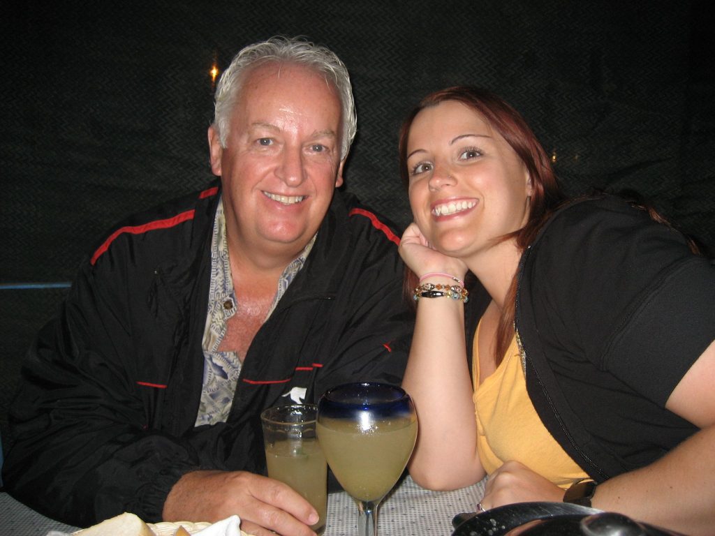 me & daughter Hailey having margaritas at Alcaravea restaurant in Cabo